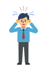 Angry stressed man holding head in pain