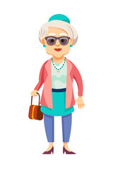 Elderly woman with handbag and pink cardigan