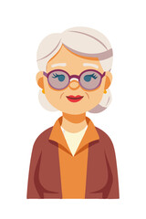 Smiling elderly woman with glasses and white hair