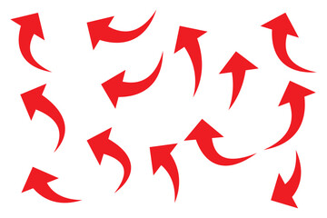 Red arrows set. Curved arrows. Arrow sign. Flat style icons. set of Red curve arrow icon vectors. long arrow icon vector illustration.