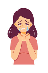 Cartoon girl wiping tears with tissue