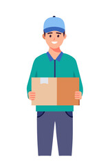 Cartoon delivery man holding cardboard box