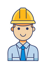 Cartoon engineer in helmet and tie smiling