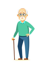 Fototapeta premium Elderly man with cane in standing pose