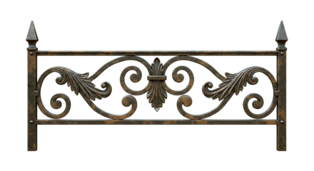 Ornate wrought iron fence with a detailed scrollwork design, perfect for architectural use.