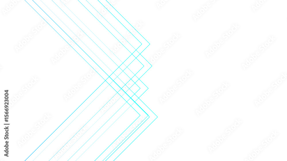 Poster minimalist abstract background with overlapping, transparent, aqua blue linear arrow shapes. angular