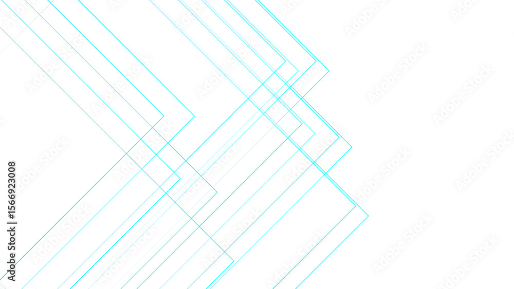 Poster Minimalist abstract background with overlapping, transparent, aqua blue linear arrow shapes. Angular motif that suggests direction, motion, and flow. Simple, futuristic, and digital interface design