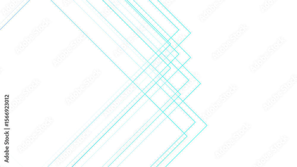 Poster minimalist abstract background with overlapping, transparent, aqua blue linear arrow shapes. angular