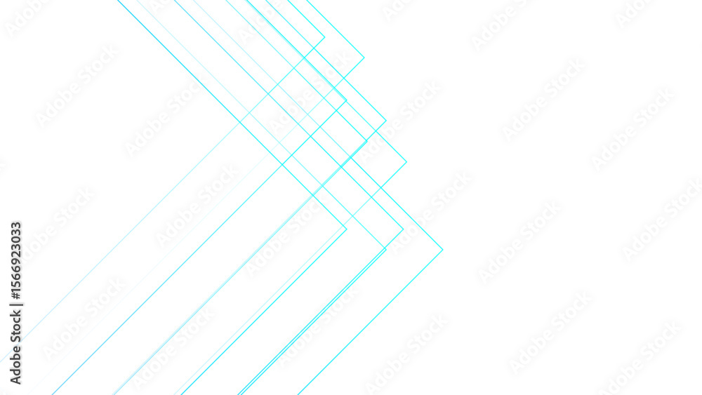 Poster minimalist abstract background with overlapping, transparent, aqua blue linear arrow shapes. angular