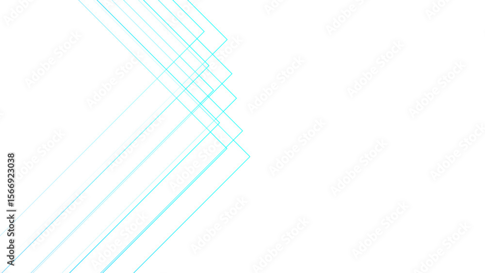 Poster Minimalist abstract background with overlapping, transparent, aqua blue linear arrow shapes. Angular motif that suggests direction, motion, and flow. Simple, futuristic, and digital interface design