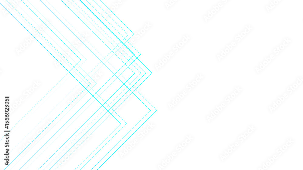 Poster minimalist abstract background with overlapping, transparent, aqua blue linear arrow shapes. angular