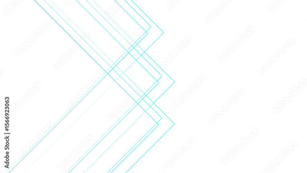 Poster minimalist abstract background with overlapping, transparent, aqua blue linear arrow shapes. angular