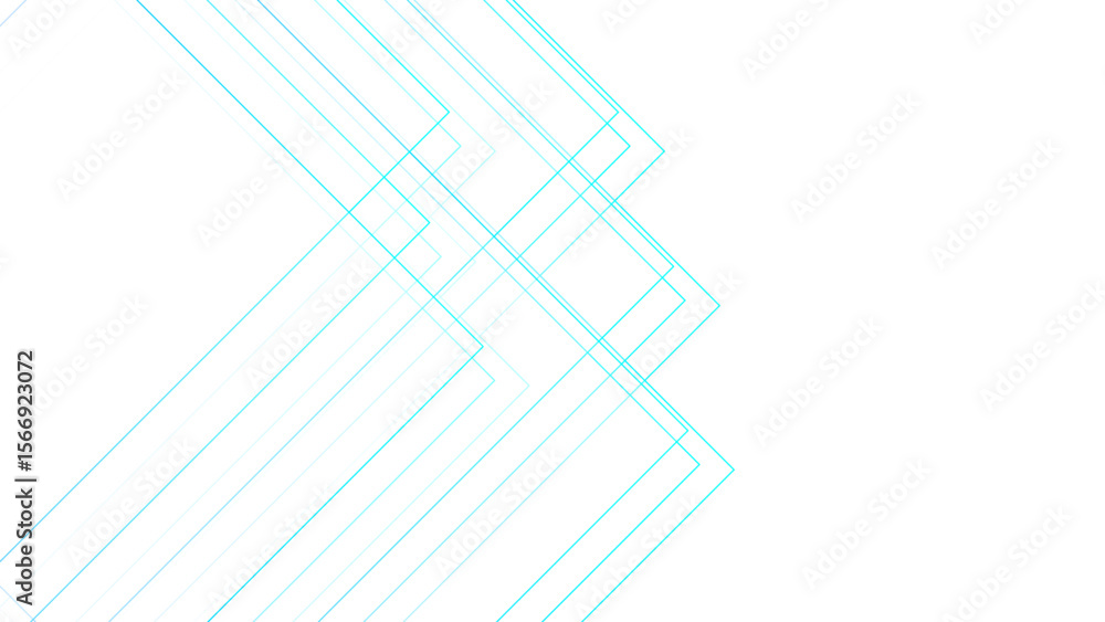 Poster minimalist abstract background with overlapping, transparent, aqua blue linear arrow shapes. angular