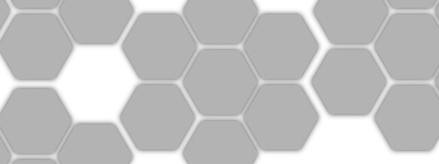 Abstract modern, geometric background with  pattern of gray hexagonal tiles honeycomb formation on a white backdrop. Clean, symmetric, and tech-inspired, with  structure, modularity, and minimalism