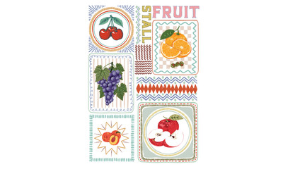 Tropical sweetness artwork. Fruit stall. Fruit market t shirt artwork. Eat more fruit. Fruit club print design.