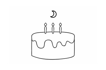 Cake with candles and crescent moon birthday celebration