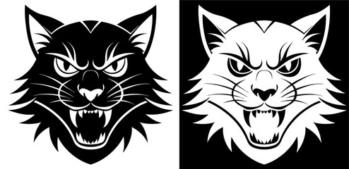 Cat head angry mood vector silhouette icon