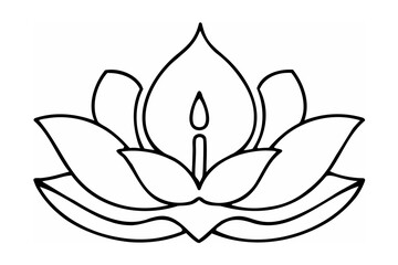Stylized lotus flower with flame outline black and white