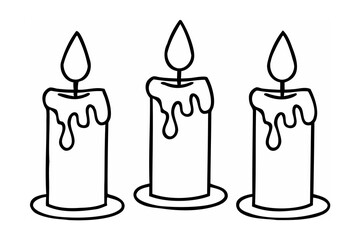 Three dripping candles with flames light