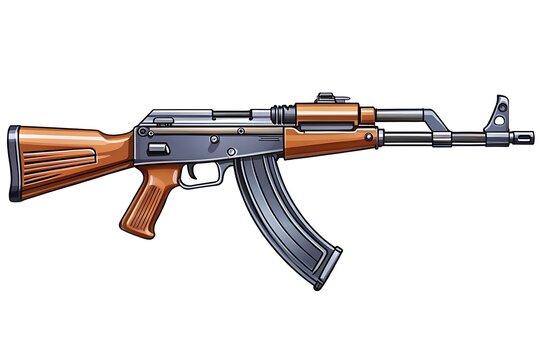 An ak47 assault rifle is isolated on a white background
