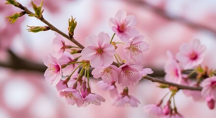 Obraz premium Delicate Pink Cherry Blossoms in Full Bloom A Springtime Delight