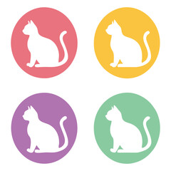 Four Pastel Colored Circles with White Cat Silhouettes on White Background