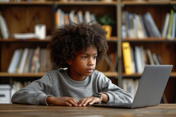 Ultra Quality Picture of Schoolboy Using Laptop for Video Conference with Tutor