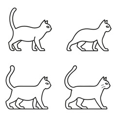 Four Simple Cat Line Art Illustrations in Different Poses on White