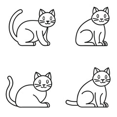 Cute Cat Outline Illustrations in Various Poses on White Background