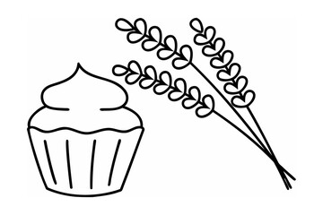 Cupcake with lavender sprigs frosting pastry