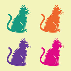 Colorful Cat Silhouettes Sitting on a Pale Yellow Background Design