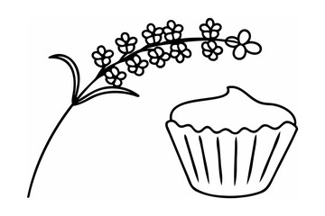 Floral branch and cupcake dessert baking