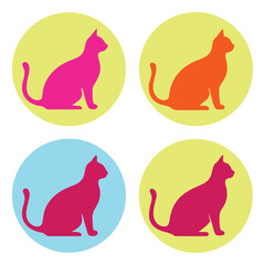 Colorful Cat Silhouettes in Circles with Various Backgrounds on White