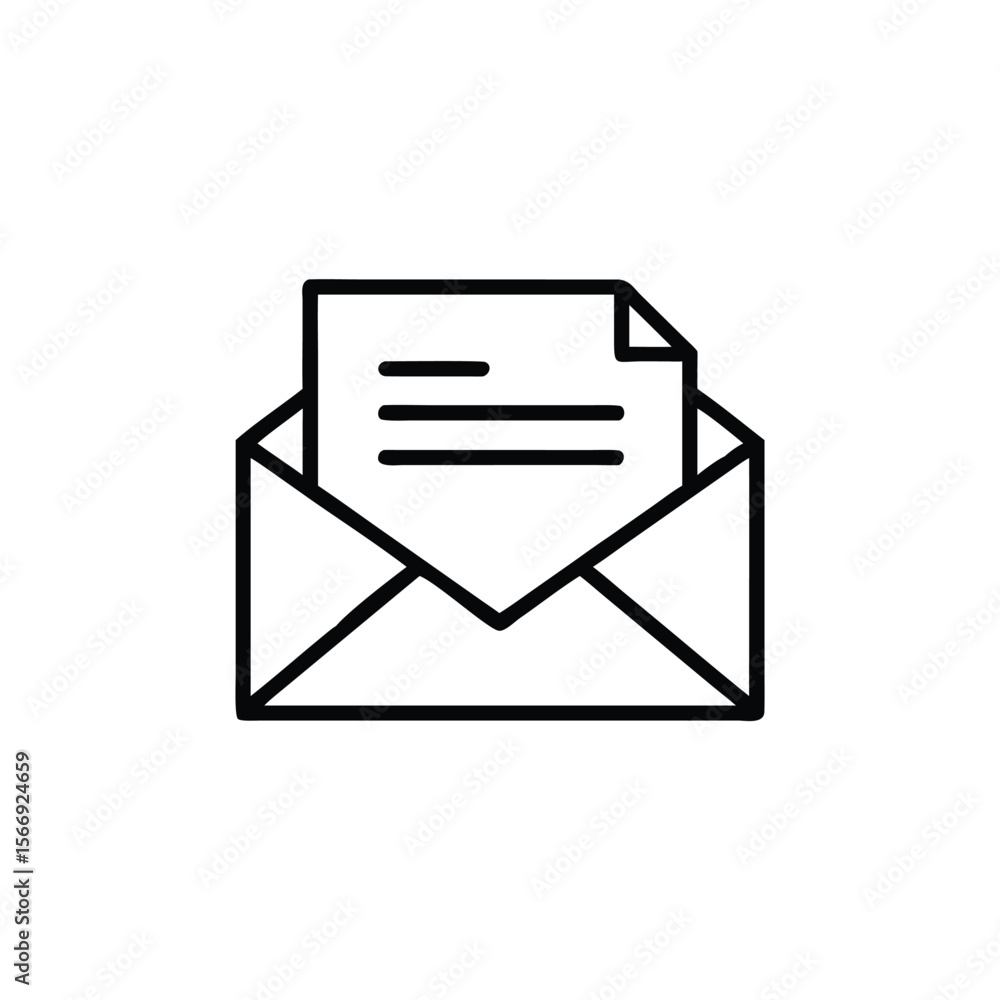 Aufkleber outline envelope with a letter inside on a simple icon symbol mail email