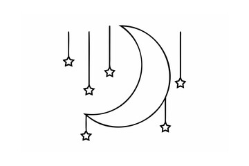 Crescent moon with hanging stars celestial