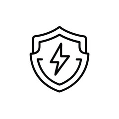 Shield icon with lightning bolt symbol on handdrawn graphic design energy power