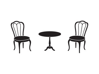 Classic Black and White Vector Illustration of a Small Table and Two Chairs