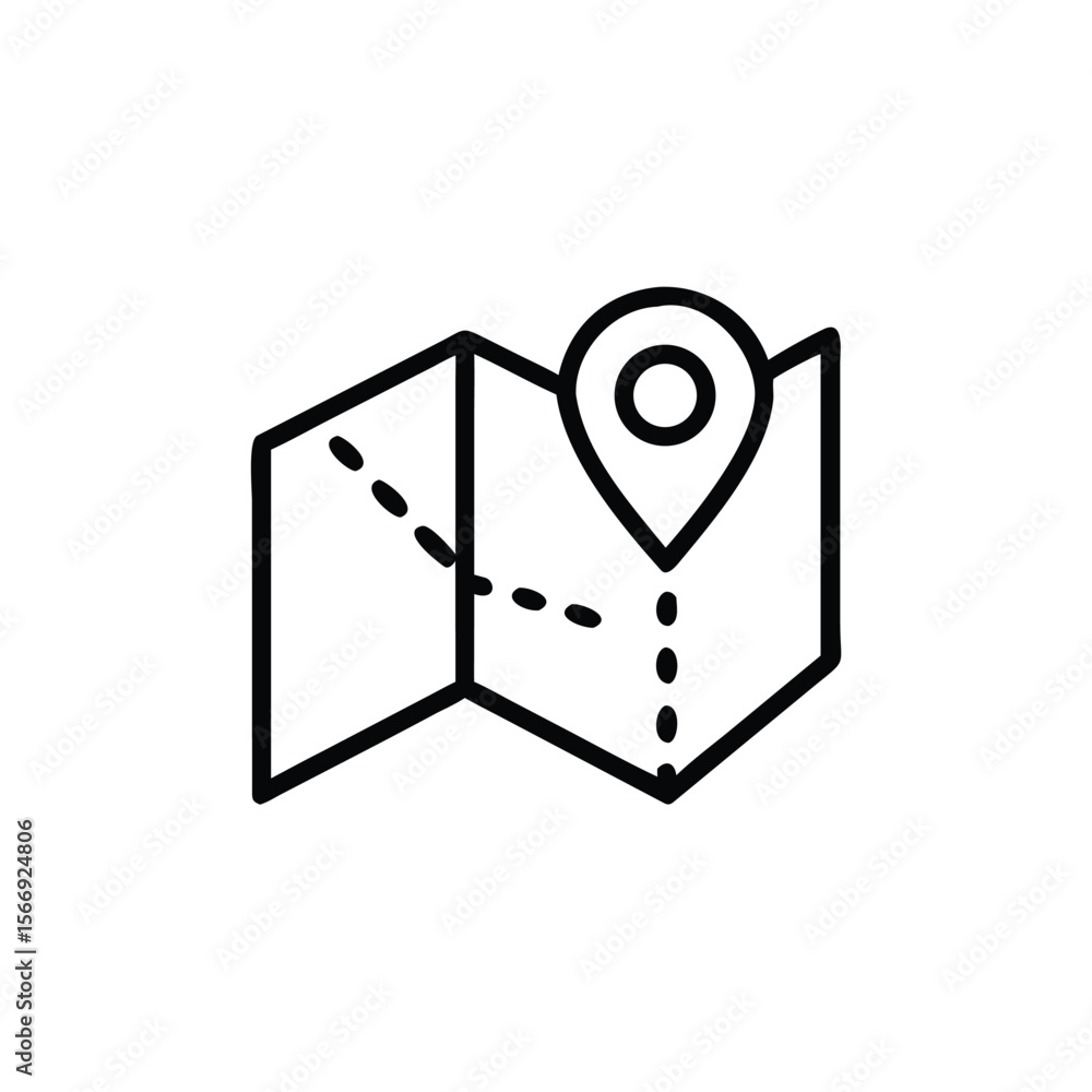 Poster line art map with location pin dotted path on travel concept marker navigation
