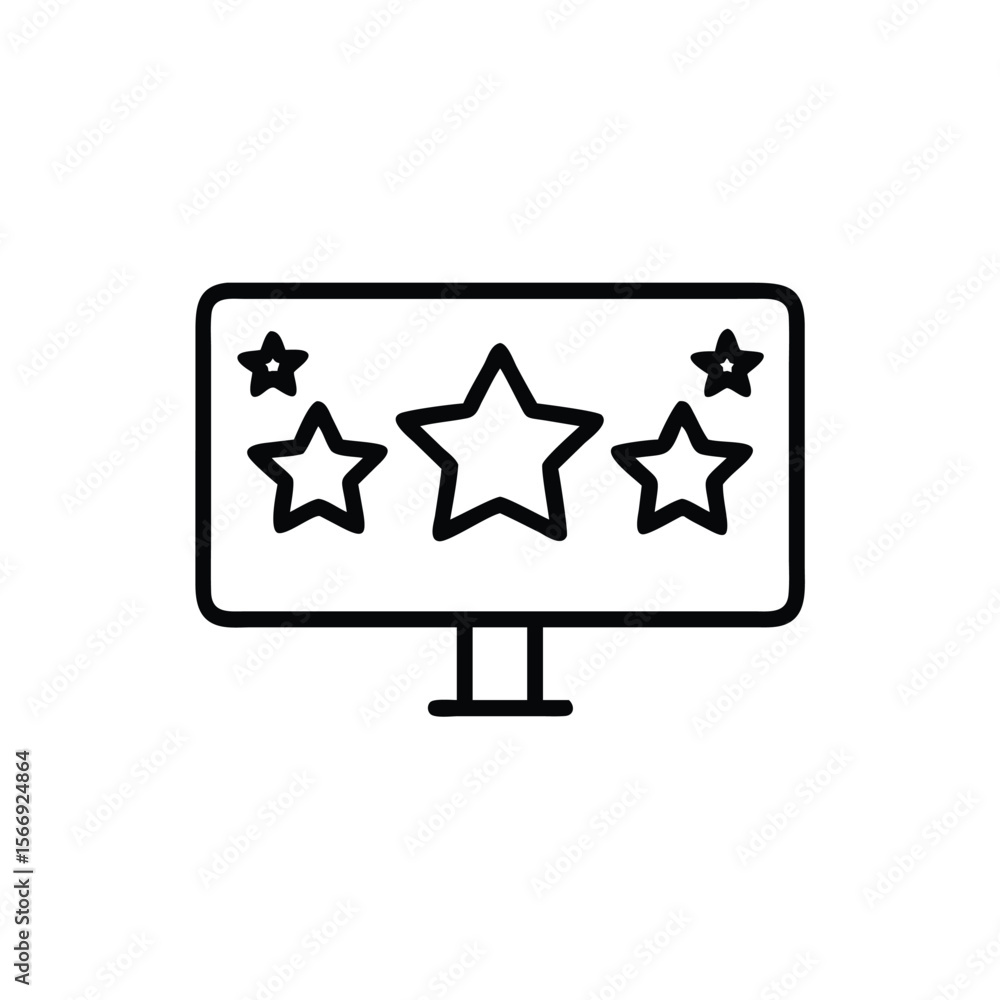 Poster computer monitor icon with three large stars two smaller stars handdrawn screen technology