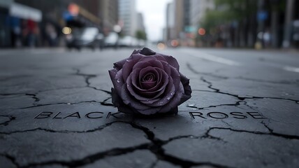 Black Rose on Broken Street – Symbol of Resilience and Mystery