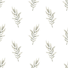 Pink dreams. Watercolor hand-drawn seamless minimalistic pattern of eucalyptus branches. Fairytale print for kids