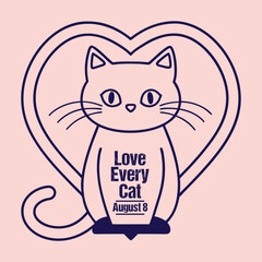 International Cat Day Illustration with Heart and Cat Outline Design