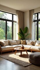 Bright & Cozy Living Room Natural Light, Comfortable Furniture, Perfect for Relaxation and Family Gatherings