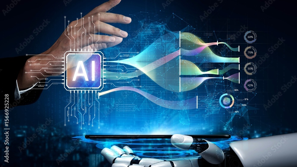 Poster ai assistant brain processor with llm technology, big data, machine learning, generative ai for busi