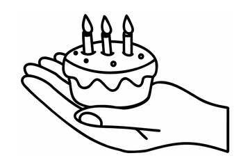 Hand holding birthday cake with candles celebration