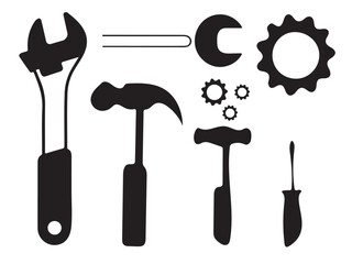 Black Silhouette Set of Tools for Repair and Maintenance