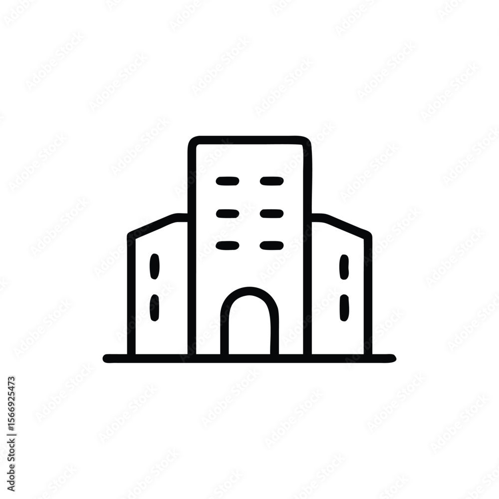 Poster line art building with arched doorway rectangular windows on architecture office