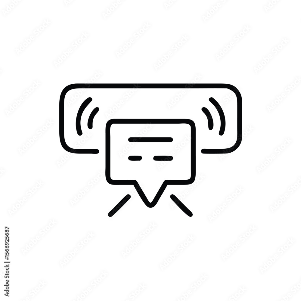 Poster handdrawn symbol a speech bubble with lines a rounded rectangle with curved lines