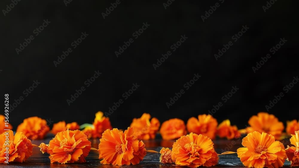 Poster a collection of bright orange flowers sits atop a rustic wooden table, perfect for adding a pop of c