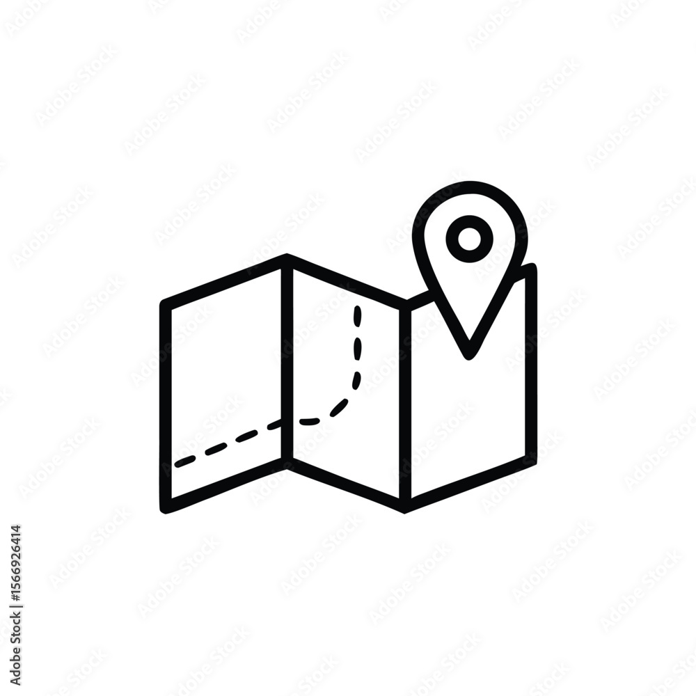 Poster map icon with location marker dotted line on a navigation travel